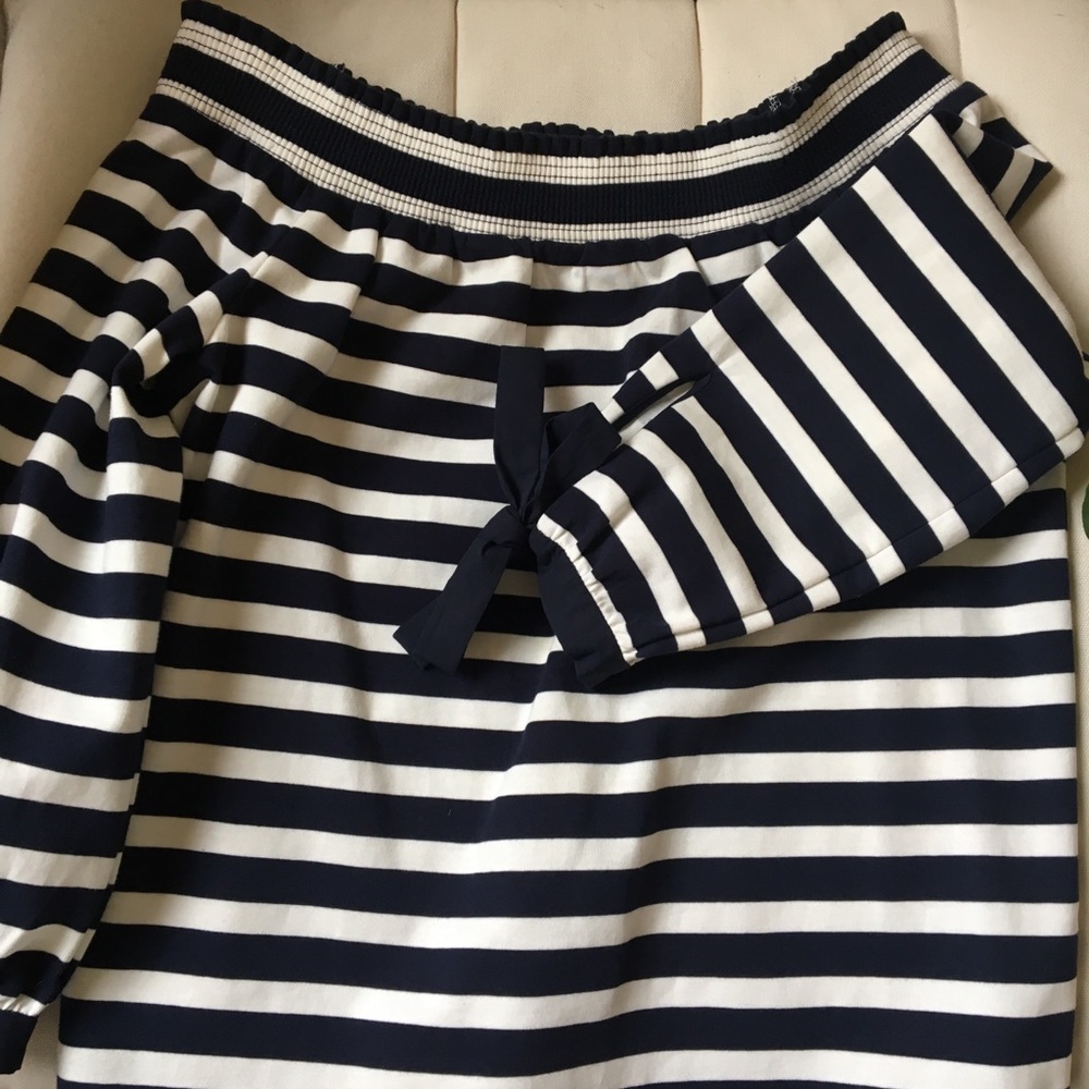 J Crew Off the Shoulder Striped Cotton Jersey Top